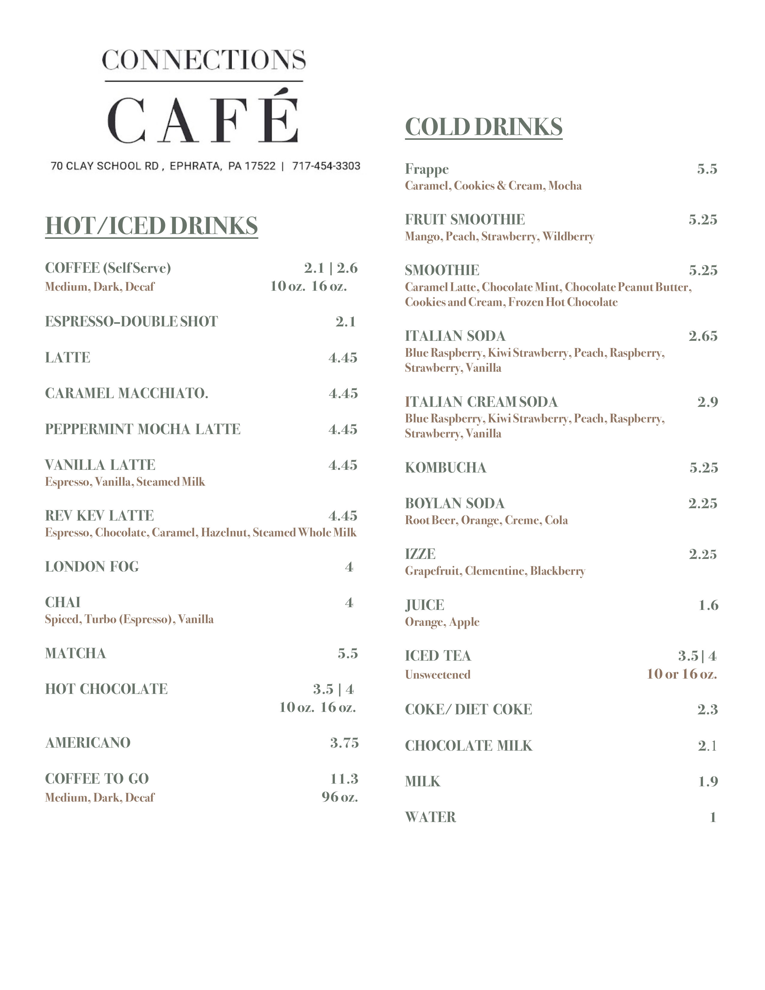 Cafe menu page 2