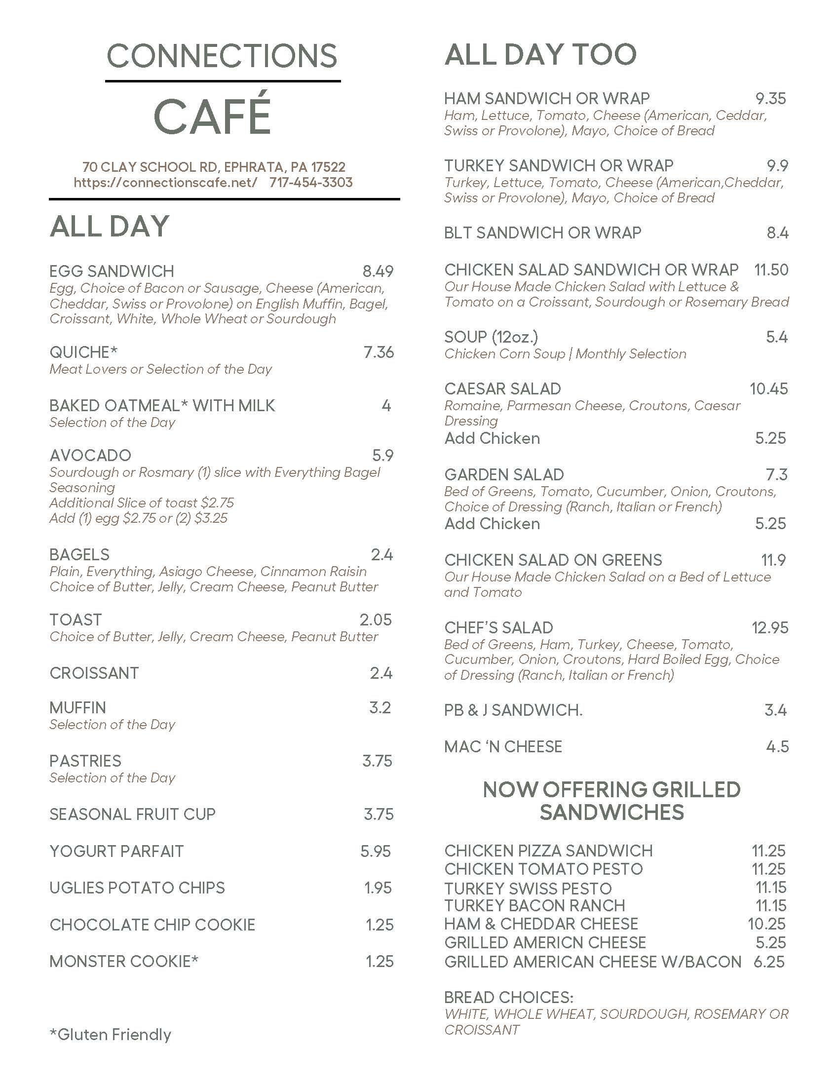Cafe menu page 1
