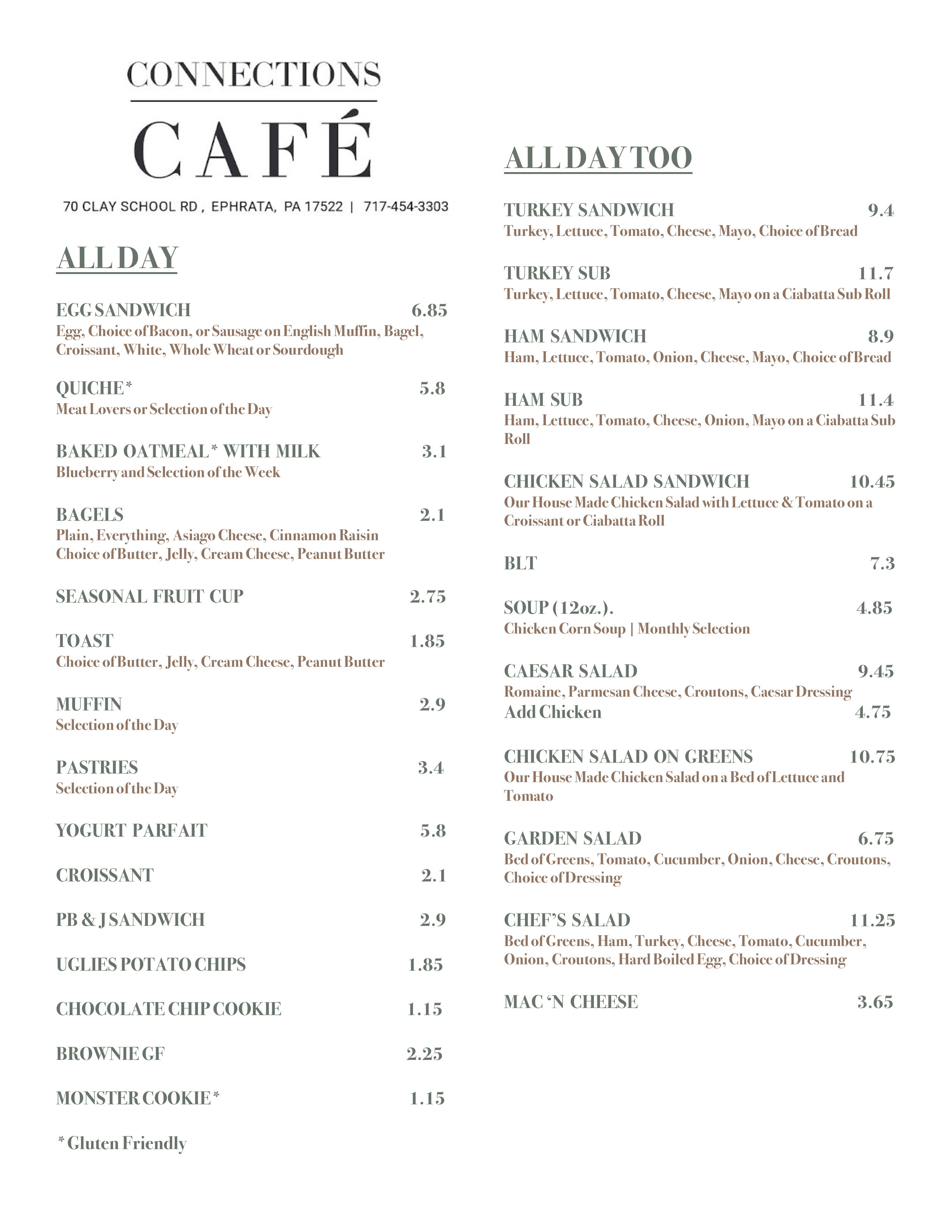 Cafe menu page 1